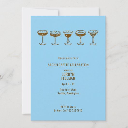 Blue Espresso Martini Bachelorette w/QR Code Einladung (Vorderseite)