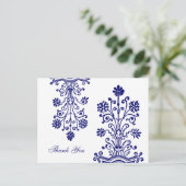 Blue Etched Floral Custom Vielen Dank Postkarten (Stehend Vorderseite)