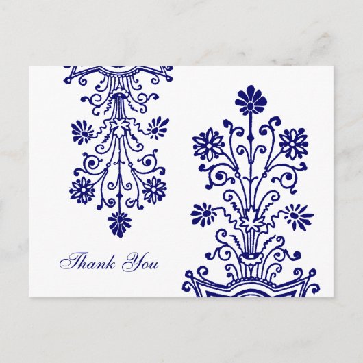 Blue Etched Floral Custom Vielen Dank Postkarten (Vorderseite)