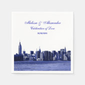 Blue Etched Look NYC Skyline Silhouette, ESB #1 Serviette (Vorderseite)