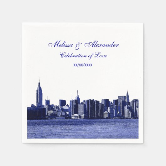 Blue Etched Look NYC Skyline Silhouette, ESB #1 Serviette (Vorderseite)