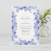 Blue Ethereal Botanical Wedding Einladung (Stehend Vorderseite)