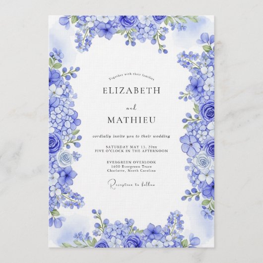 Blue Ethereal Botanical Wedding Einladung (Vorderseite)