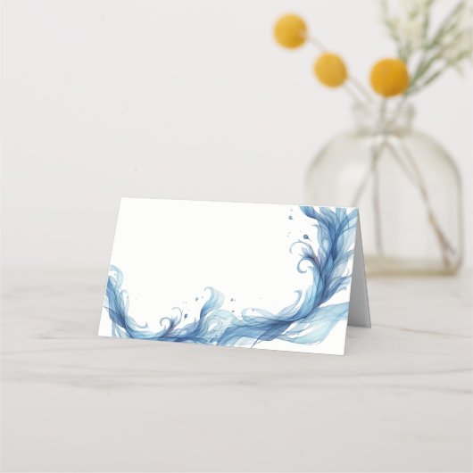 Blue Ethereal Ribbon Table Platzkarte (Vorderseite)