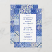 Blue Ethnic Boho Mediterranean Tiles Hochzeit Einladung (Vorne/Hinten)