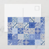 Blue Ethnic Boho Mediterranean Tiles Postkarte (Vorne/Hinten)