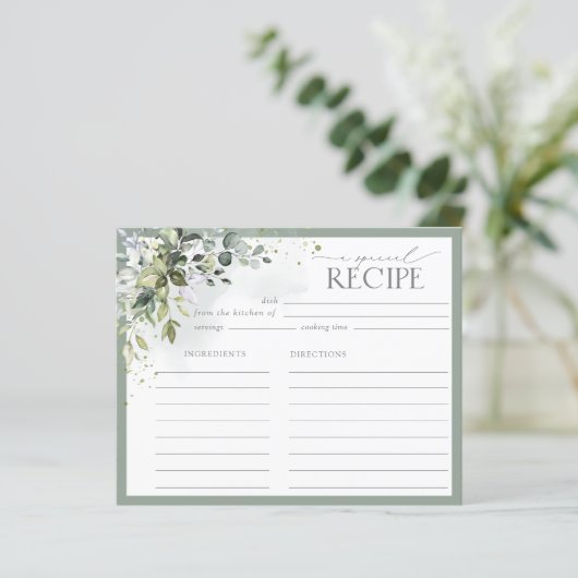 Blue Eucalyptus Botanical Shower Rezeptkarte von D (Stehend Vorderseite)