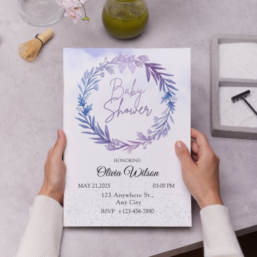Blue Eucalyptus Floral Watercolor Baby Dusche Einladung