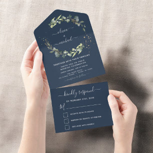 Blue Eucalyptus Greenery Wedding Elegant All In One Einladung