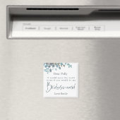 Blue Eucalyptus Leaf Script Bridesmaid-Anfrage Magnet (In Situ (Geschirrspüler))
