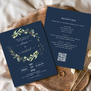 Blue Eucalyptus QR Code Einladung zum Hochzeitsfei Flyer