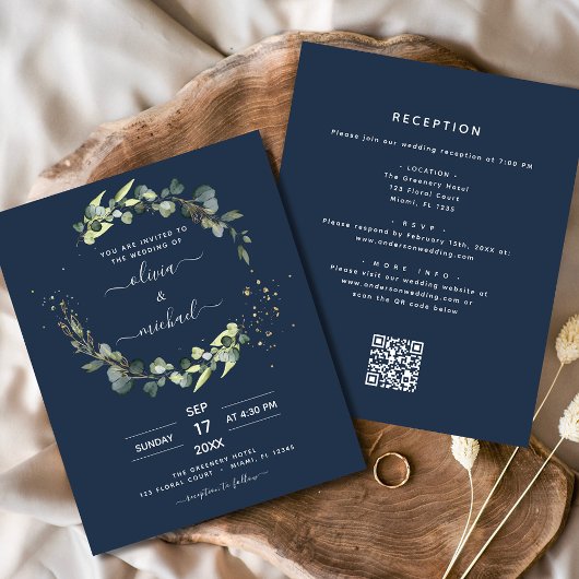 Blue Eucalyptus QR Code Einladung zum Hochzeitsfei Flyer