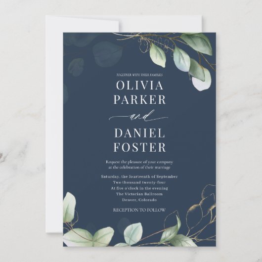 Blue Eucalyptus QR Code Foto Hochzeit Einladung (Vorderseite)