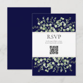 Blue Eucalyptus QR Code Wedding RSVP Begleitkarte (Vorne/Hinten)