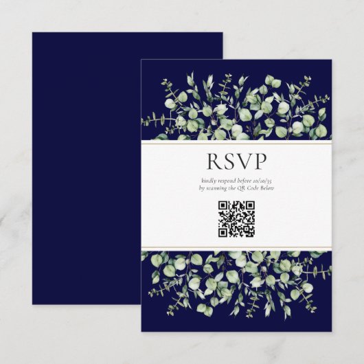Blue Eucalyptus QR Code Wedding RSVP Begleitkarte (Vorne/Hinten)
