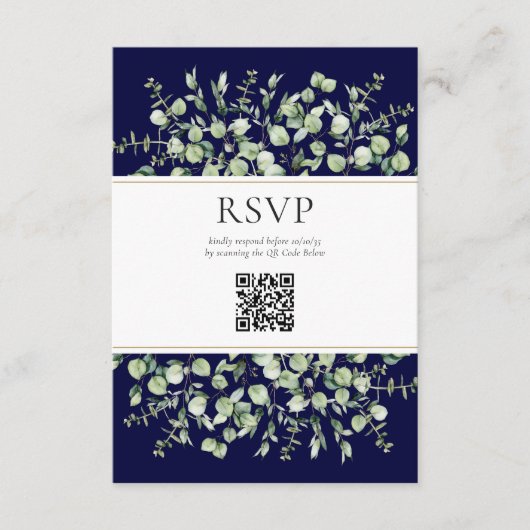 Blue Eucalyptus QR Code Wedding RSVP Begleitkarte (Vorderseite)