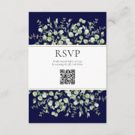 Blue Eucalyptus QR Code Wedding RSVP Begleitkarte