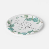 Blue Eucalyptus Script Name Date Brautparty Pappteller (Schrägansicht)