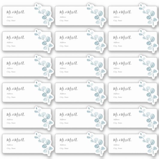 Blue Eucalyptus Sprig Guest Address Labels (Vorderseite)