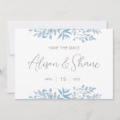 Blue Eucalyptus Wedding Bold Text & Foto Save The Date (Vorderseite)
