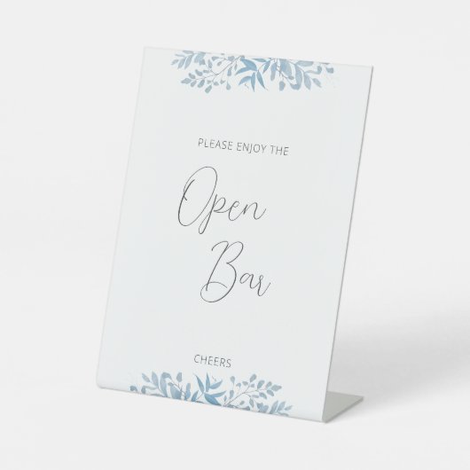 Blue Eucalyptus Wedding Open Bar Pedestal Sign Sockelschild (Vorderseite)