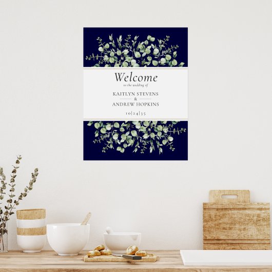Blue Eucalyptus Wedding Welcome Poster (Küche)