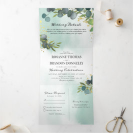 Blue Eukalyptus Greenery 3 in 1 Wedding Dreifach Gefaltete Einladung