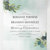 Blue Eukalyptus Greenery 3 in 1 Wedding Dreifach Gefaltete Einladung (Innenseite Mitte)