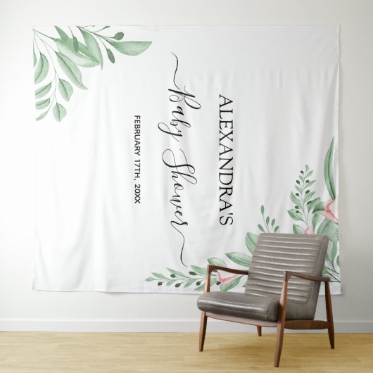 Blue Eukalyptus Greenery Baby Dusche Hintergrund Wandteppich (Beispiel (Horizontal))