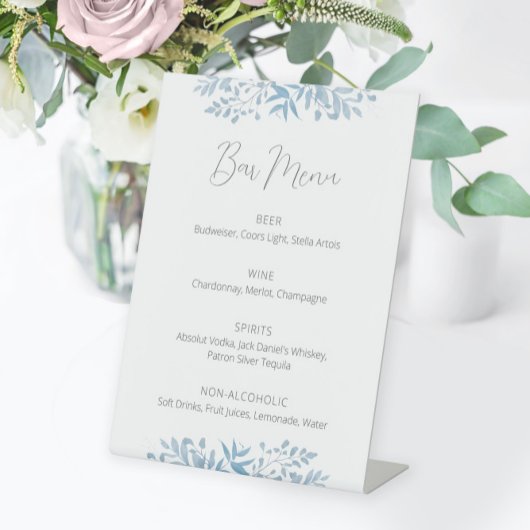 Blue Eukalyptus Wedding Bar Menu Pedestal Sign Sockelschild