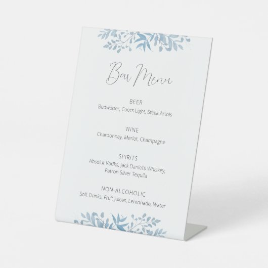 Blue Eukalyptus Wedding Bar Menu Pedestal Sign Sockelschild (Vorderseite)