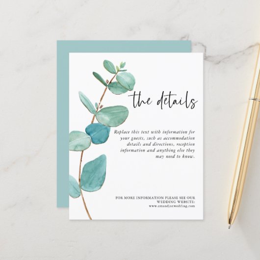Blue Eukalyptus Wedding Informationen (Vorderseite/Rückseite Beispiel)