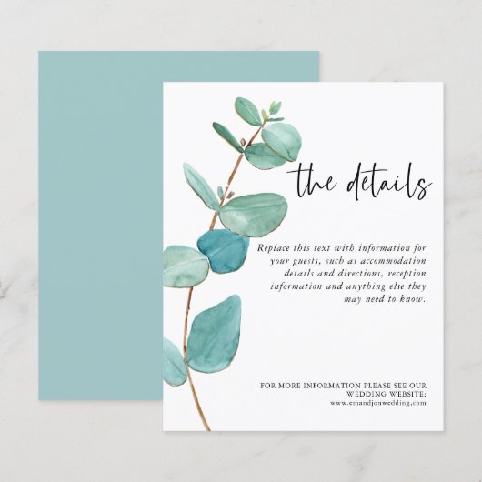 Blue Eukalyptus Wedding Informationen (Vorne/Hinten)