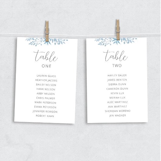 Blue Eukalyptus Wedding Table Chart Cards