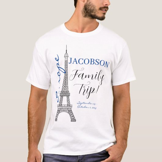 Blue Europe Paris Eiffel Tower Familienausflug T-Shirt (Vorderseite)