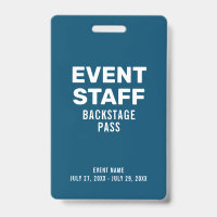 Blue Event Staff Backstage Pass ID Abzeichen