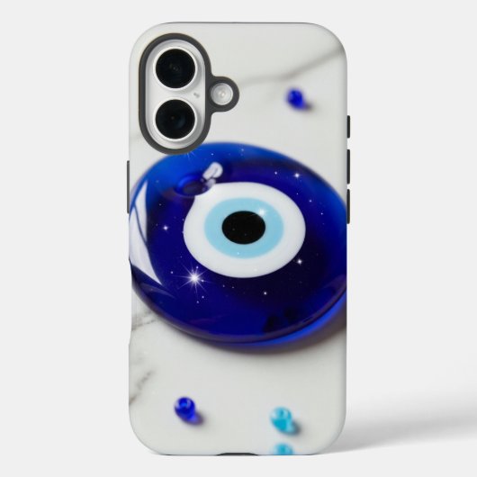 Blue Evil Eye Amulet on White Marble Surface Case-Mate iPhone Hülle (Rückseite)