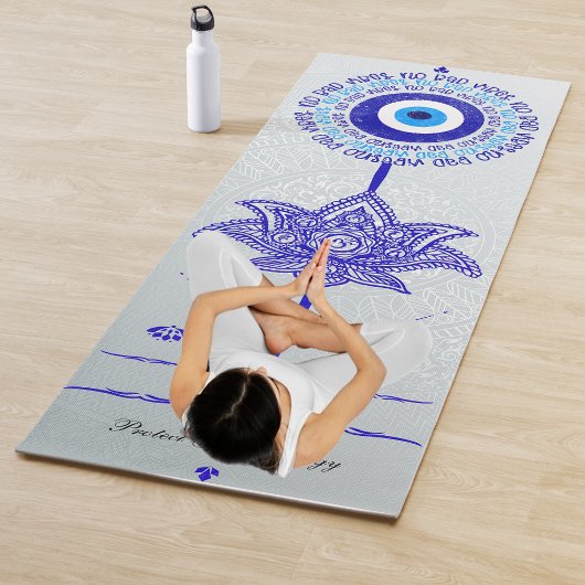 Blue Evil Eye No Bad Vibes Mandala Muster Yogamatte
