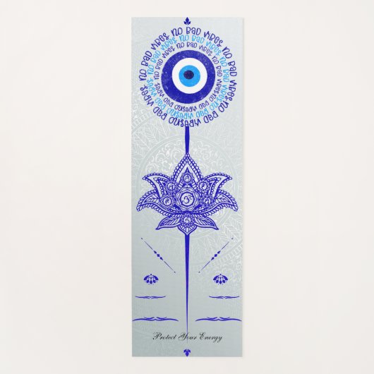 Blue Evil Eye No Bad Vibes Mandala Muster Yogamatte (Vorderseite)