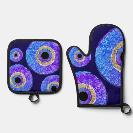 Blue Evil eye protection  Ofenhandschuh & Topflappen-Set (Vorderseite)