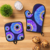 Blue Evil eye protection  Ofenhandschuh & Topflappen-Set (Oben Unten)