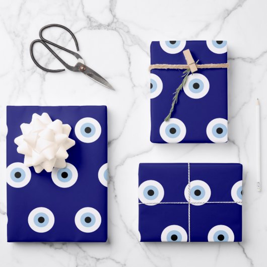 Blue Evil Eye Viel Glück & Protection Symbol Geschenkpapier Set (Vorderseite)