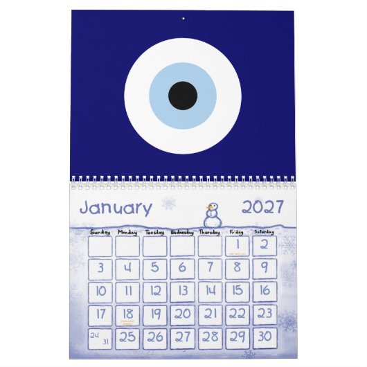 Blue Evil Eye Viel Glück & Protection Symbol Kalender (Jan 2027)