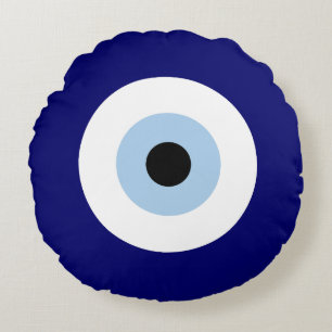 Blue Evil Eye Viel Glück & Protection Symbol Rundes Kissen