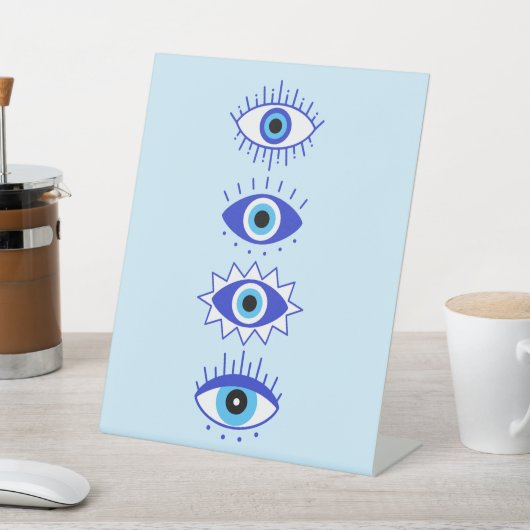 Blue Evil Eyes Energy Meditation Hamsa Mystical Sockelschild (In SItu)
