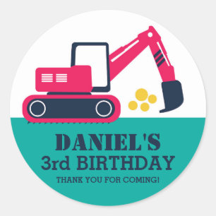 Blue Excavator Kinder Geburtstagsparty Stickers