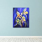 Blue Exotic Tropical Orchids Lady Slipper Leinwanddruck (Insitu (Holzboden))