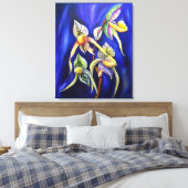 Blue Exotic Tropical Orchids Lady Slipper Leinwanddruck (Insitu (Schlafzimmer))