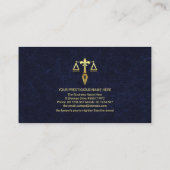 Blue Exquisite Marble Gold Justice Scales Lawyer Visitenkarte (Rückseite)