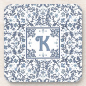 Blue Extravagant Floral Graphic Personalisiert Getränkeuntersetzer (Vorderseite)